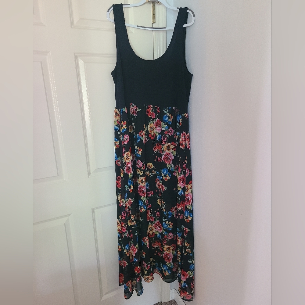 torrid Black Floral Maxi Dress with Pink and Blue Blooms